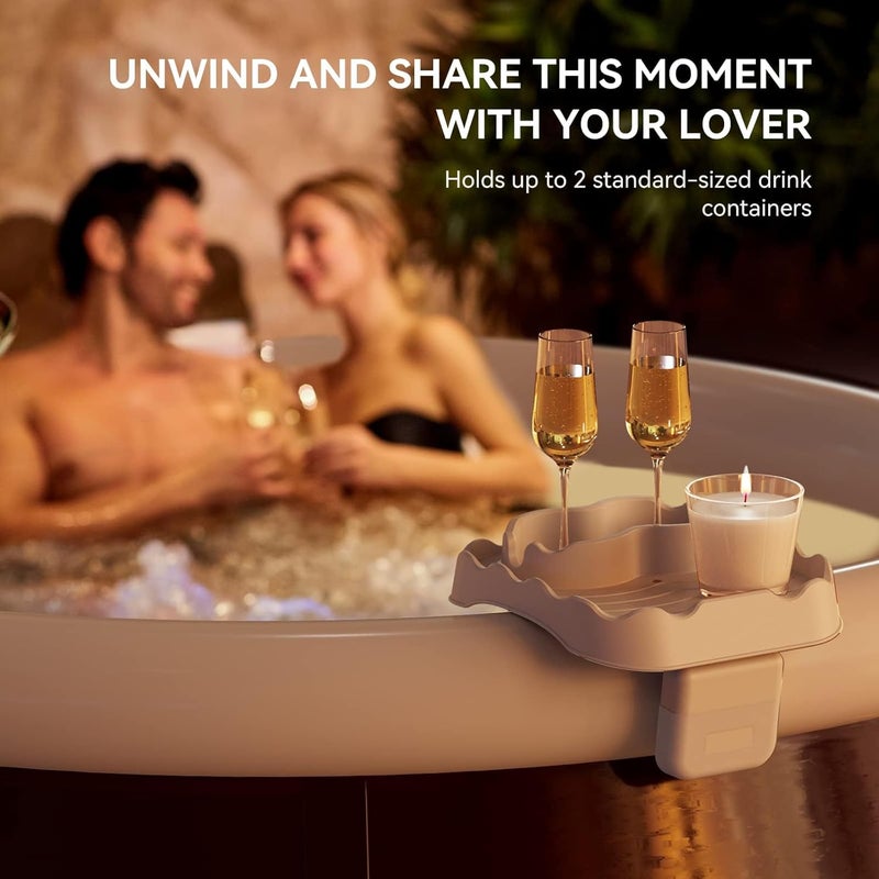 Anivia Hot Tub Table Tray, Adjustable Width 4.3" to 7.7" Hot Tub Accessories for Intex PureSpa, Nonslip Caddy Holds 2 Drinks, Keep Snacks-Drinks Handy and Dry, Fits Outdoor Inflatable Spa/Pool(Beige) - Image 2